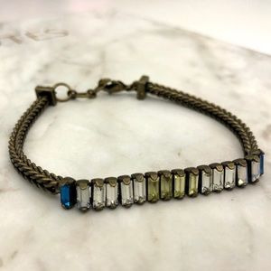 Petite baguette & chain bracelet (blue & canary)